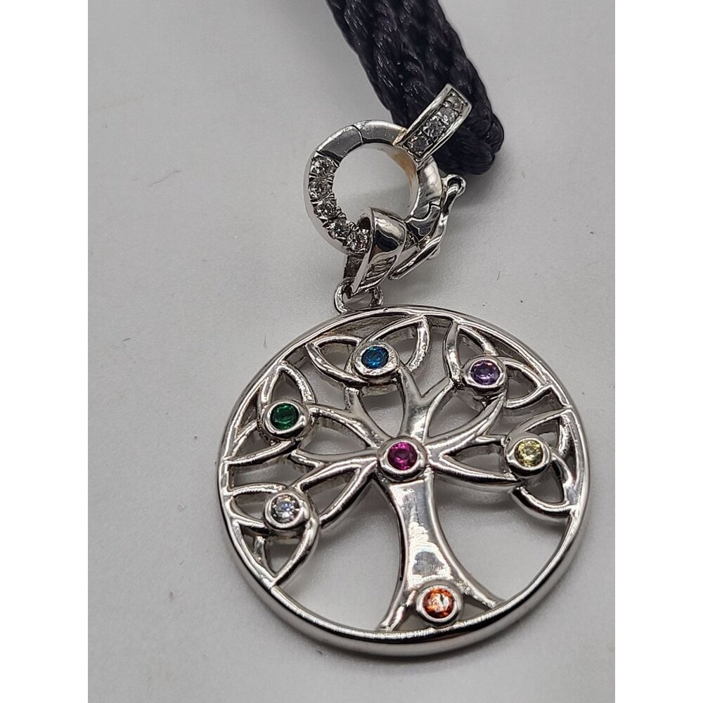 Sterling Silver 925 Tree of Life Pendant Necklace on Black Adjustable Rope - Picture 3 of 9